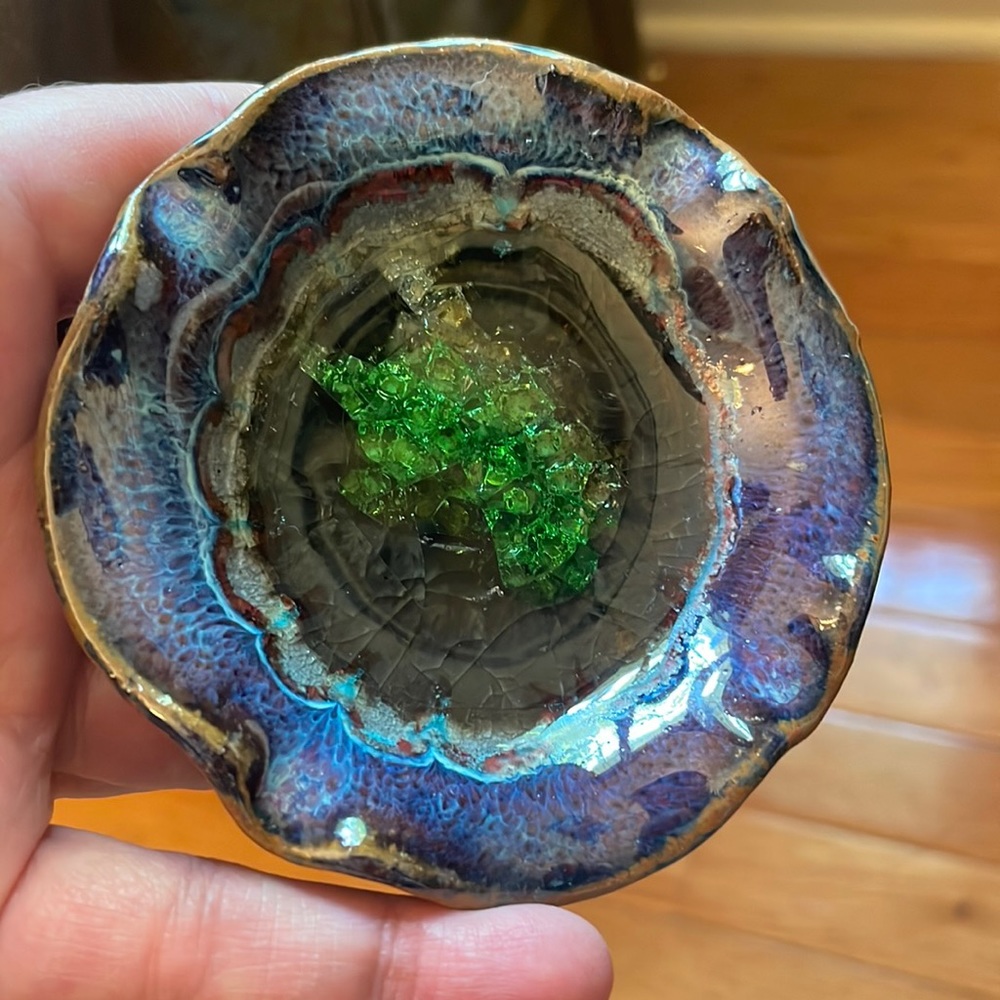 Down to Earth Pottery geode crystal hand-thrown pottery trinket dish, gorgeous